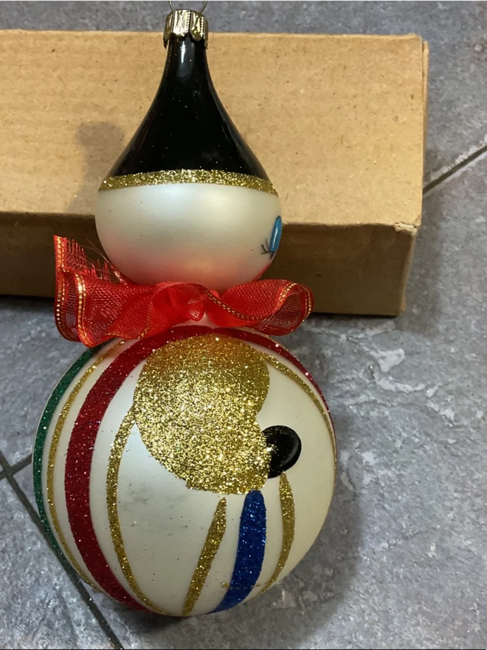 Pier 1 Cream Clown Ornament with Red, Blue, Green & Gold Accents